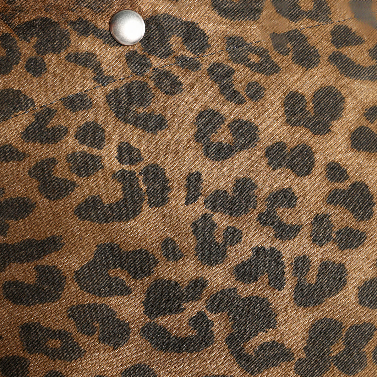 Leopard Print Canvas Tote Bag – Leather Strap Shoulder Bag with Snap Closure