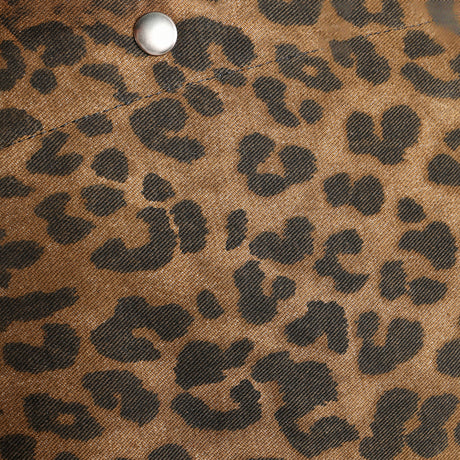 Leopard Print Canvas Tote Bag – Leather Strap Shoulder Bag with Snap Closure