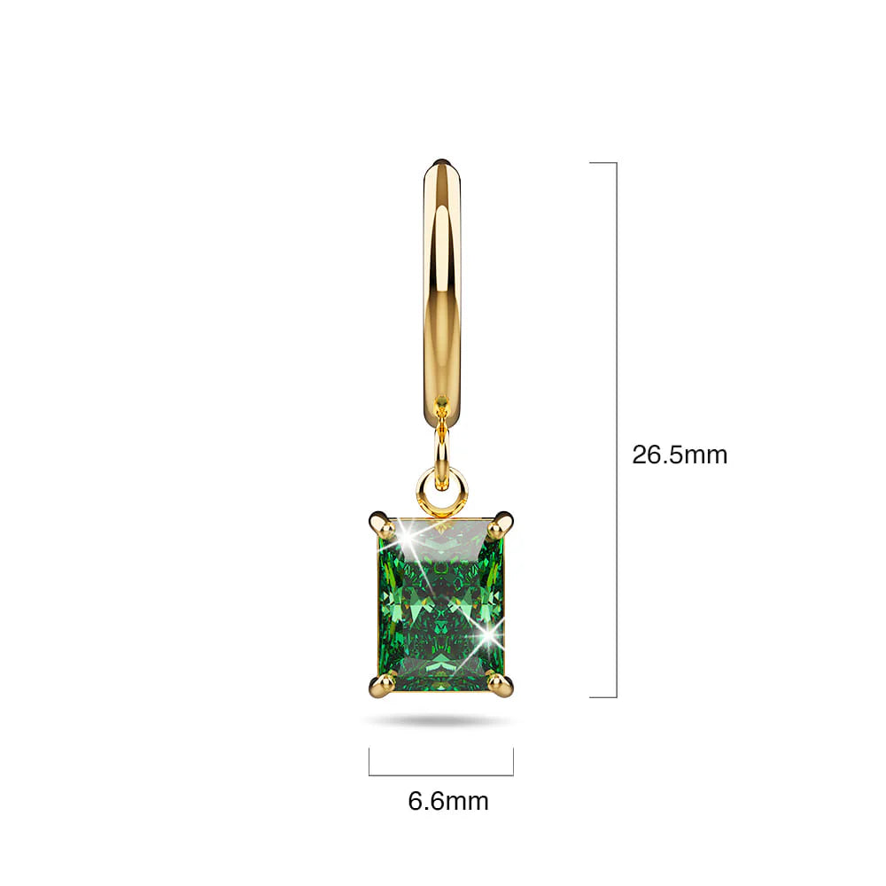 Bullion Gold Faye Emerald Green Rectangular Drop Pendant Hoop Earrings