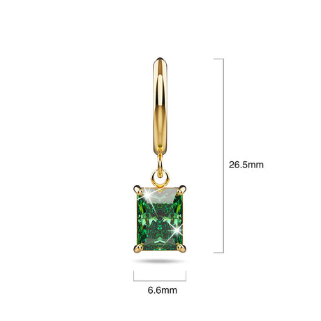 Bullion Gold Faye Emerald Green Rectangular Drop Pendant Hoop Earrings