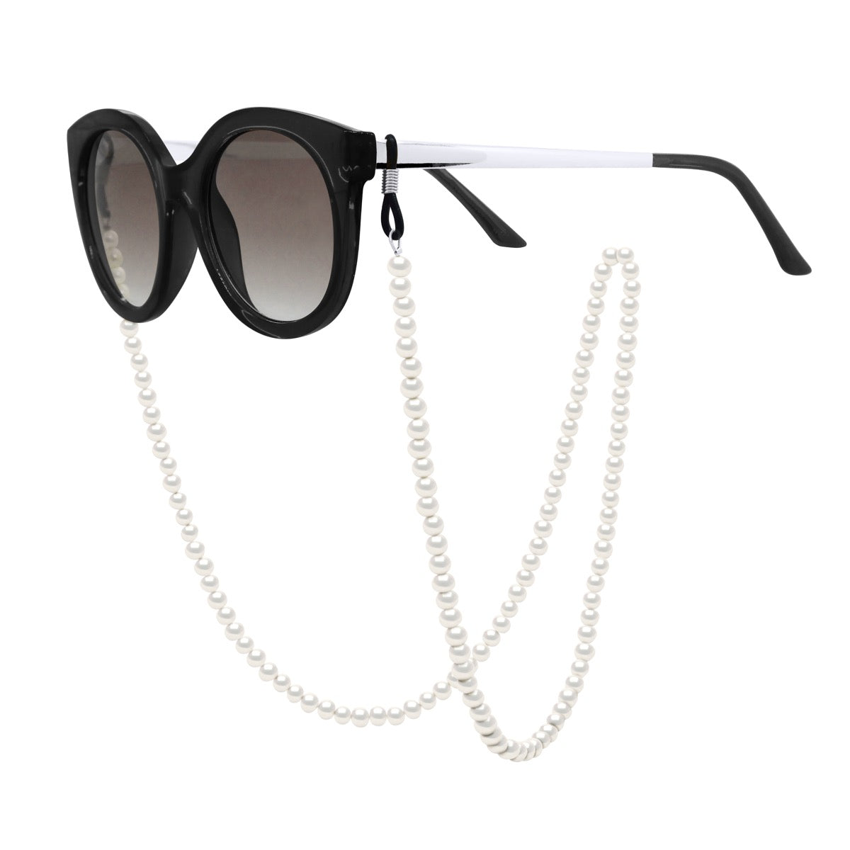 Row of Pearls Glasses Holder -Real Cultured Freshwater Pearls Semi Round-round 5-6 mm - Natural White - Longueur 42 cm