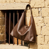 Nalandu Soft Slouch Genuine Leather Oversized Tote Bag - Coffee