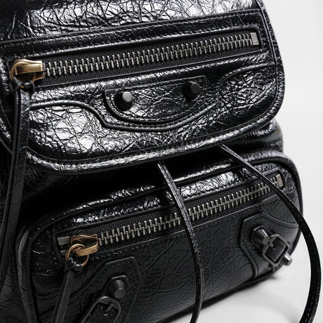 Crinkled Oil-Wax Leather Biker Backpack – Convertible Leather Bag