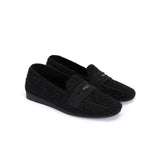 Versatile Soft Sole Slip On Tweed Loafers - Black