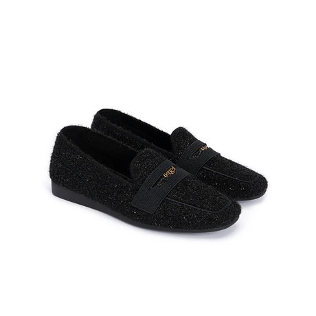 Versatile Soft Sole Slip On Tweed Loafers - Black
