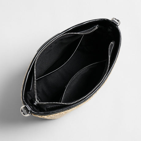 Striped Woven Straw Crossbody Bag - Natural