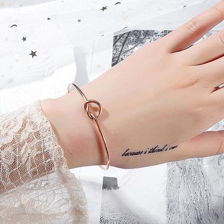 Boxed Single Knotted Tie Promise Necklace and Bangle Set in Rose Gold Plated
