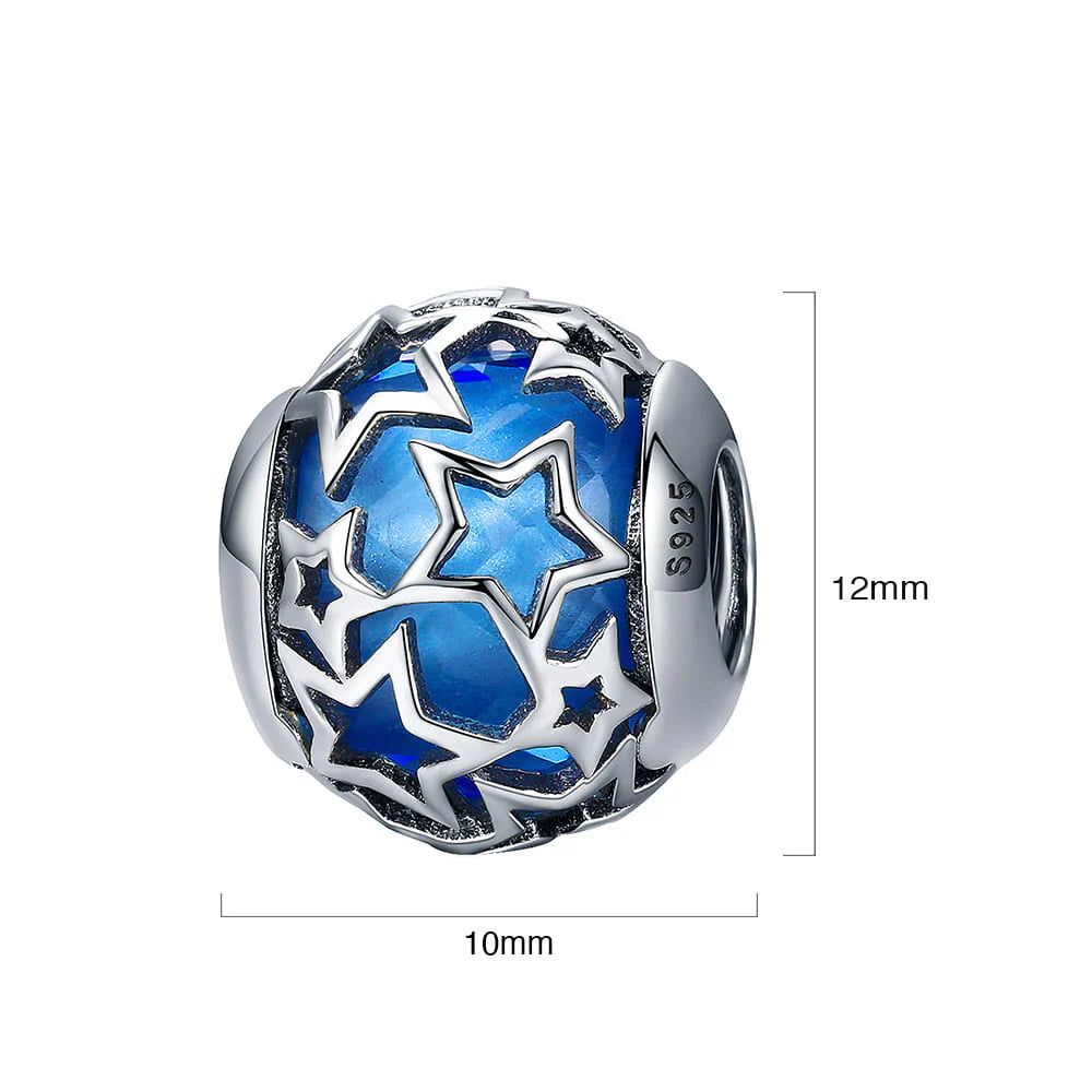 Solid 925 Sterling Silver Sky Blue Stars CZ Charm