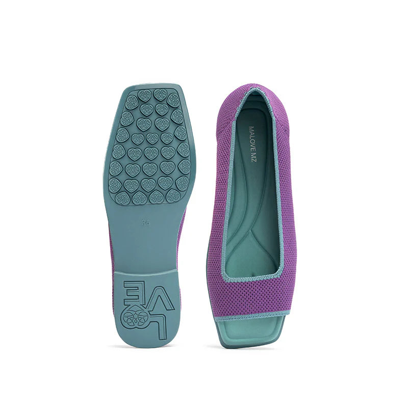 Colorblock Peep Toe Knit Flats - Purple