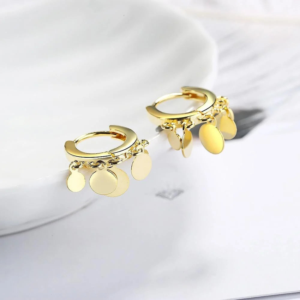 Bullion Gold Boho Medallion Huggie Gold Earrings
