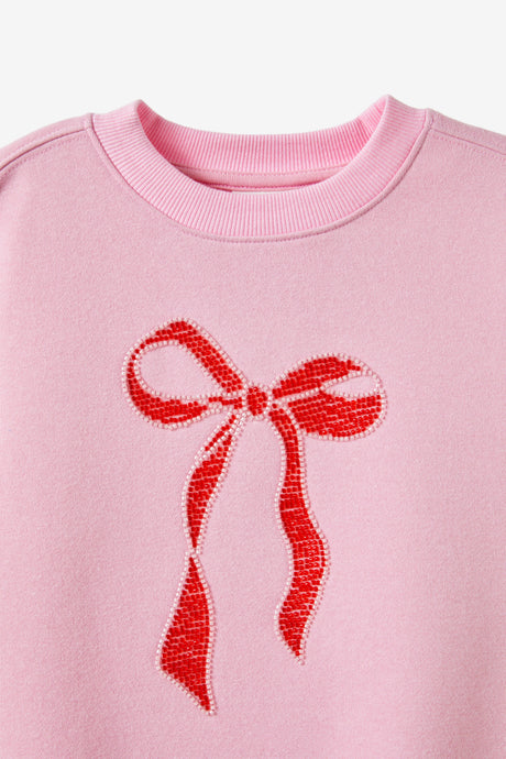 Cotton On Kids Girls Sammy Oversized Crew - Marshmallow/Bow Beads