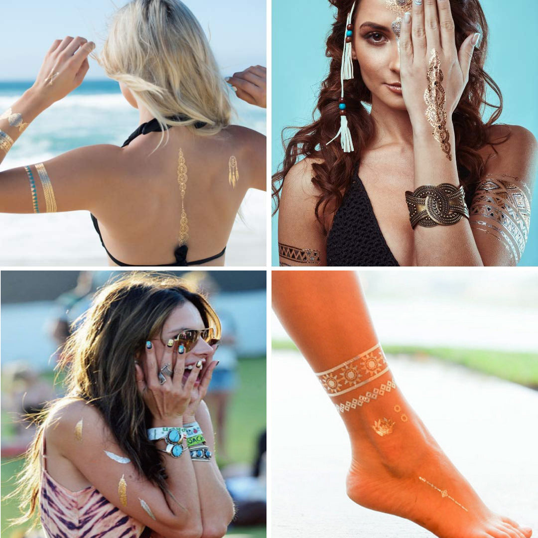 Metallic Temporary Tattoo Gold Silver Glitter Party Body Sticker Waterproof 2 Sheets 072