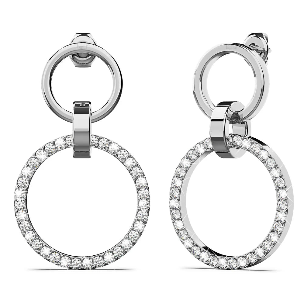 Boxed Orbit Earrings, Bracelet & Necklace Set with SWAROVSKI® Crystal in White Gold