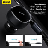 Baseus 30W Fast Charging Retractable 2-in-1 Car Charger Type-C iP Pin 12-24V 3.5A