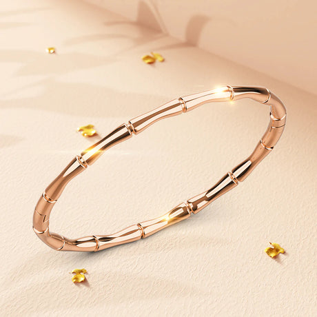 Bullion Gold Trunket Bamboo Design Stainless Steel Bangle in Rose Gold