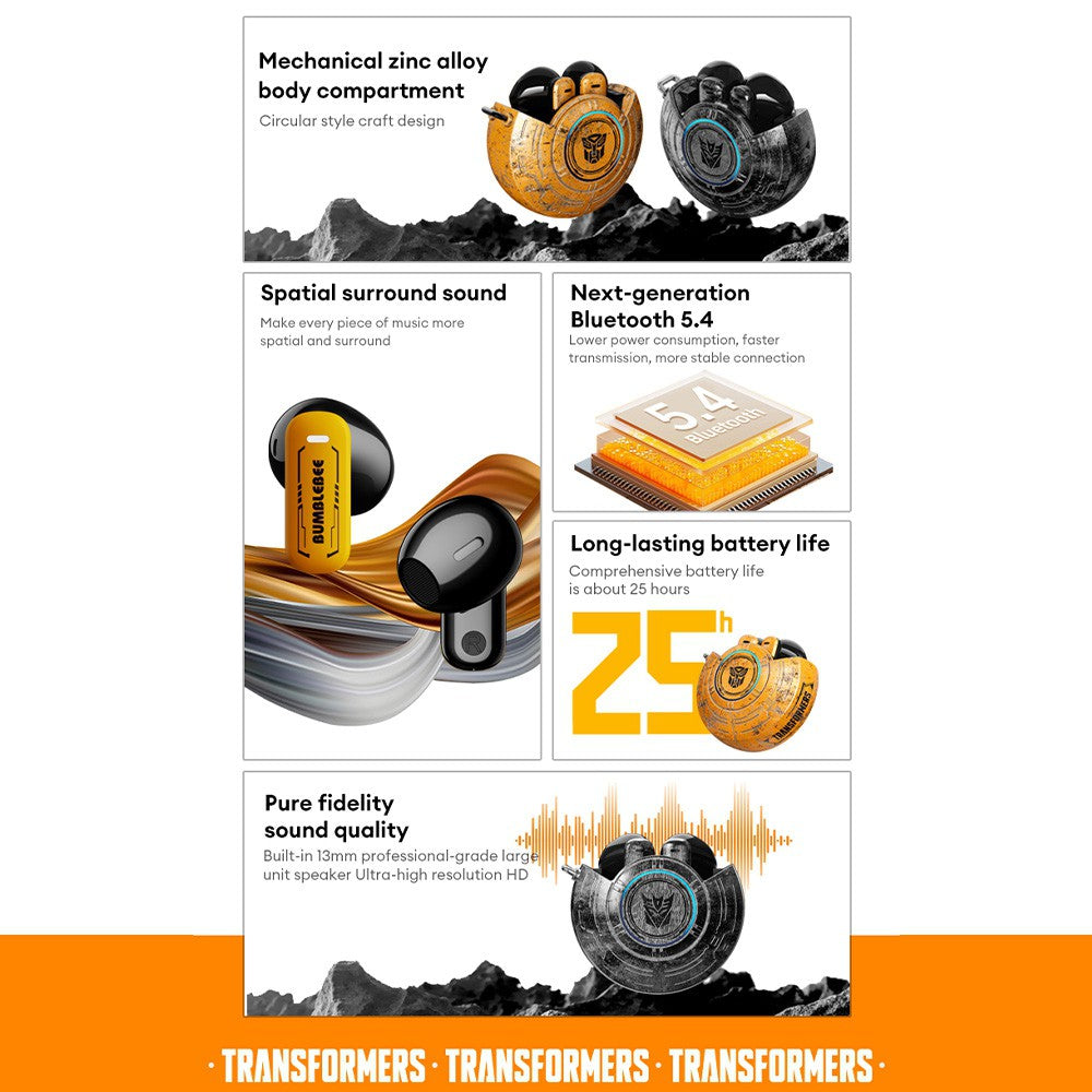 Transformers Wireless Earbud Earphones Bluetooth V5.4 Spacial Surround Sound TF-T31 - Black
