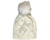 Cherry Red Pearl Beanie - White