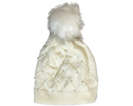 Cherry Red Pearl Beanie - White