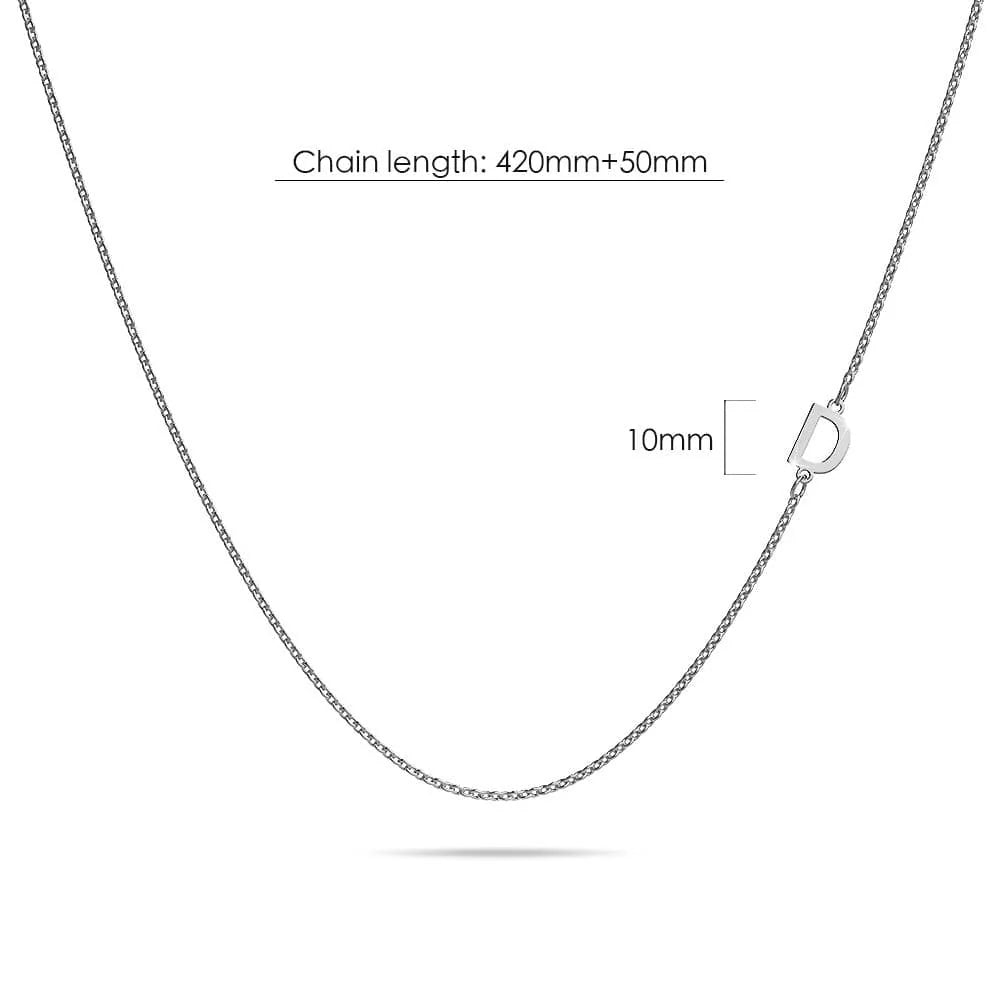 Bullion Gold Bold Alphabet Letter Initial Charm Necklace in White Gold Tone