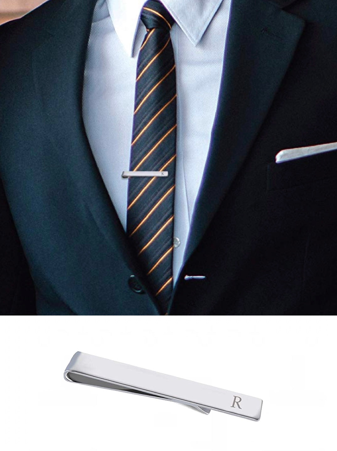 Stephen Oliver 18K White Gold Initial “R” Tie Bar