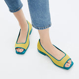 Colorblock Peep Toe Knit Flats - Yellow