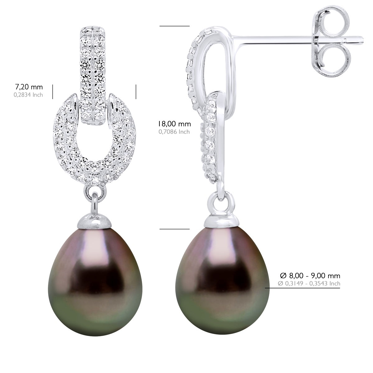 Hanging Earrings Real Cultured Tahiti Pearls 8-9 mm - Longueur 42 cm