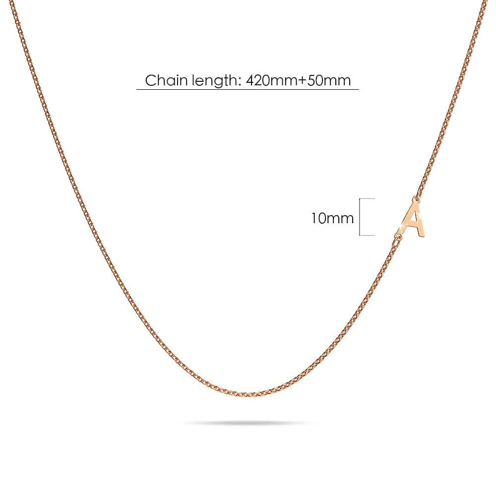 Bullion Gold Bold Alphabet Letter Initial Charm Necklace in Rose Gold Tone