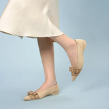 Vintage Bow Pointed Toe Flats - Beige