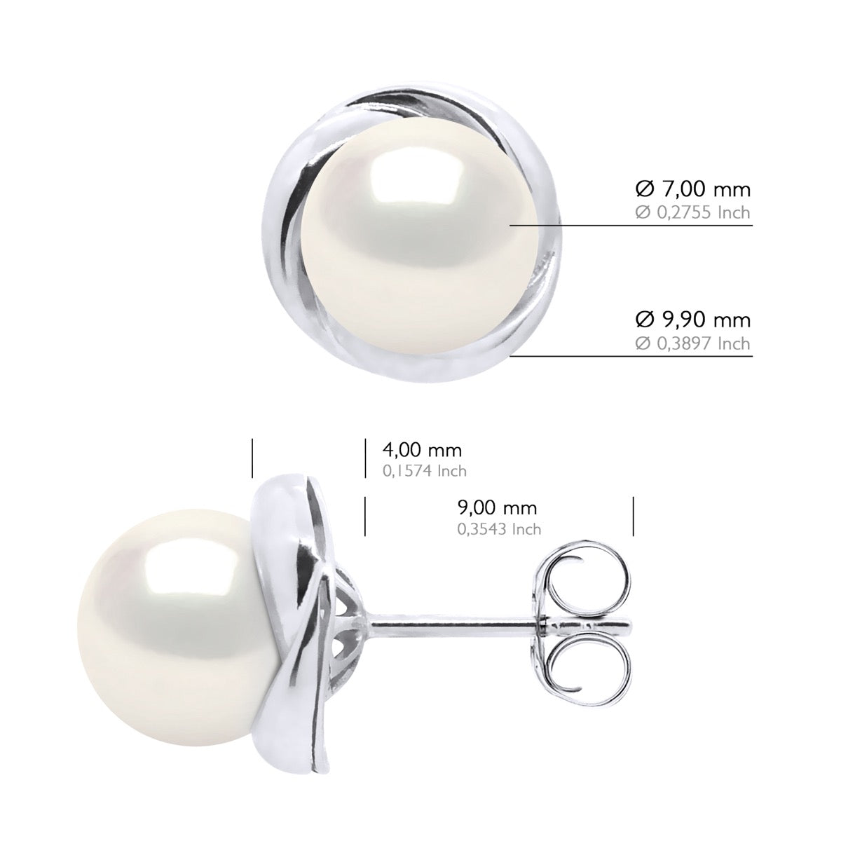 Earrings White Gold - Natural White - Diameter 10 mm
