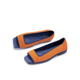 Colorblock Peep Toe Knit Flats - Orange