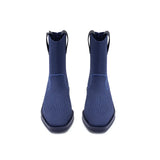 Knit Block Heel Ankle Boots - Navy