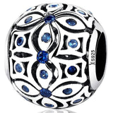Solid 925 Sterling Silver Floral with Sapphire Blue CZ Charm