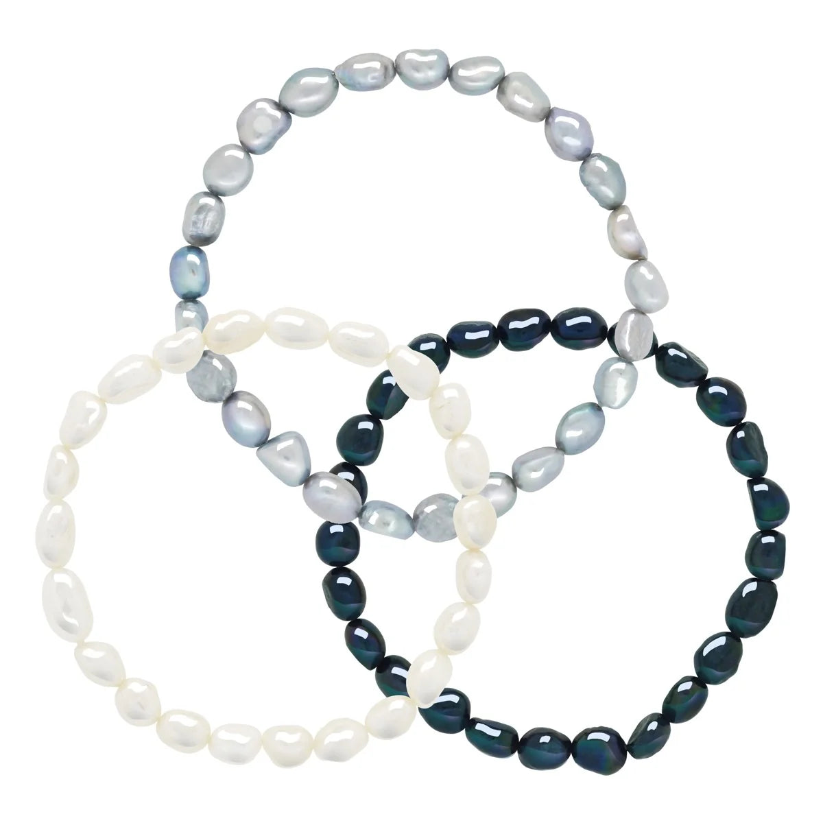 3 Bracelet Set Baroque Baroque Freshwater Pearl White 6-7mm