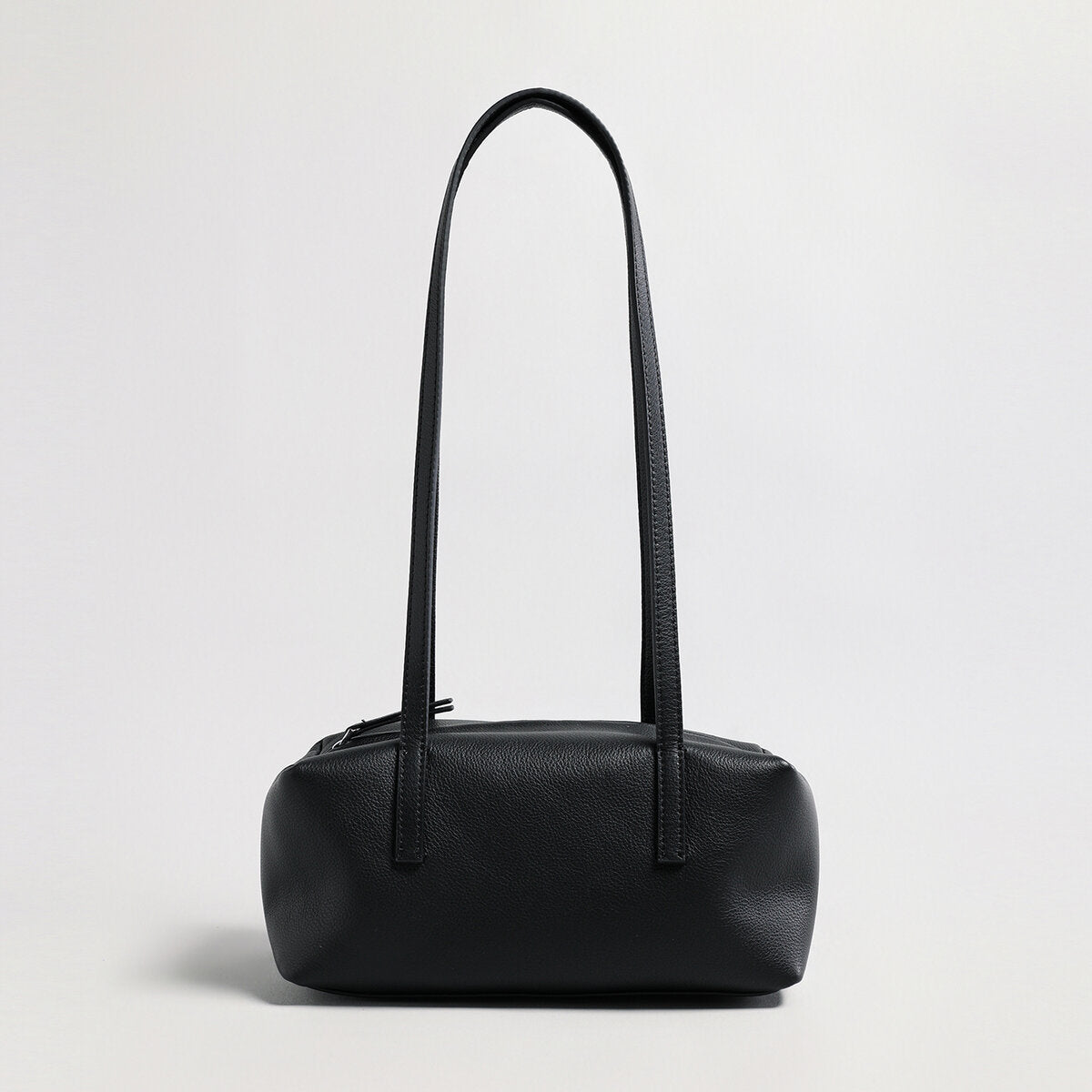 Soft Pebbled Leather Rectangular Shoulder Bag - Black