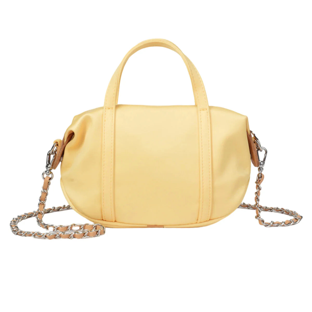 BAMEI Mini Triacetate Satin Boston Bag with Leather Chain Strap - Yellow