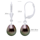 Earrings of Silver 925 and Real Cultured Tahiti Pearls Pear 8-9 mm - Longueur 18 cm