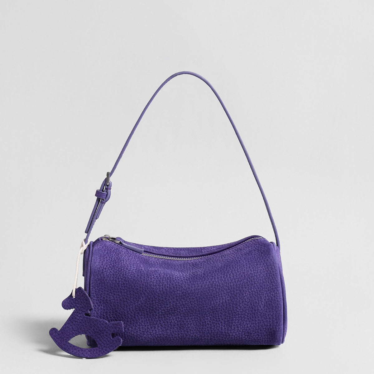 Suede Cylinder Shoulder Bag – Adjustable Crossbody Bag with Pony Charm