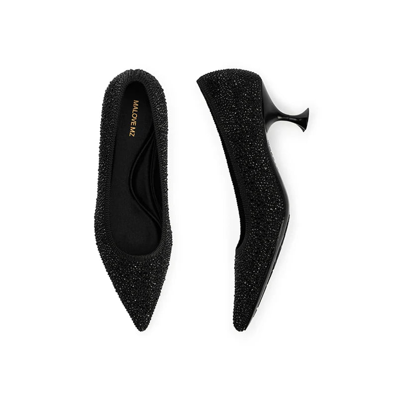 Cocktail Rhinestone Kitten Heels - Black