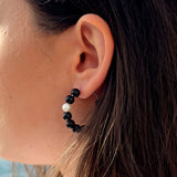 Earrings Freshwater Pearl & Black Obsidian White Sterling Silver