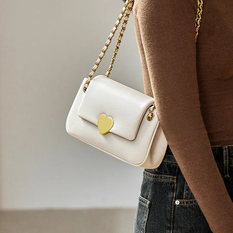 Nalandu Valentina Heart Lock Leather Shoulder Bag - White