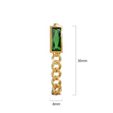 Bullion Gold Green Zirconia Dangly Stud Earrings - 35mm