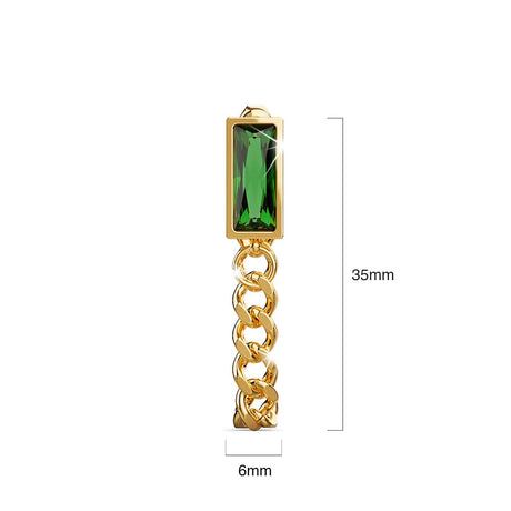 Bullion Gold Green Zirconia Dangly Stud Earrings - 35mm