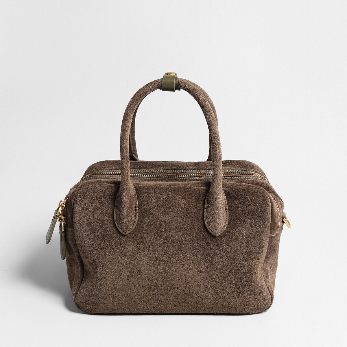 Suede Leather Bowling Bag - Coffee