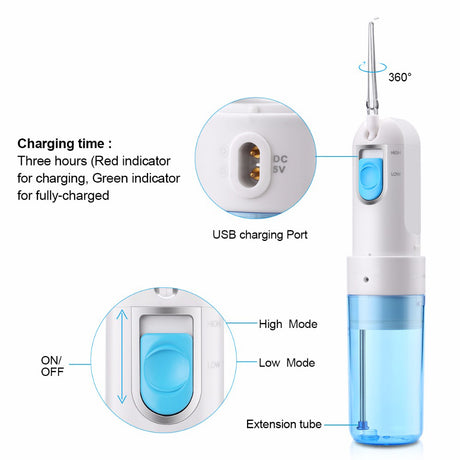 TODO Rechargeable Water Dental Jet Pick Flosser 90 Psi 1500Mah Travel Oral Irrigator