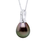 Pendant Prestige White Gold 375 & Diamond 0.03 Cts (3 X 0,01 Cts) -Real Cultured Tahiti Pearl Pear 10-11 mm - Longueur 42 cm