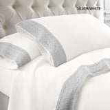 Ramesses Crochet-Lace Microfibre Sheet Set - Silver Lace White Fabric