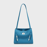TOGO Leather Turn-Lock Slouchy Tote-Soft Shoulder Handbag - Blue
