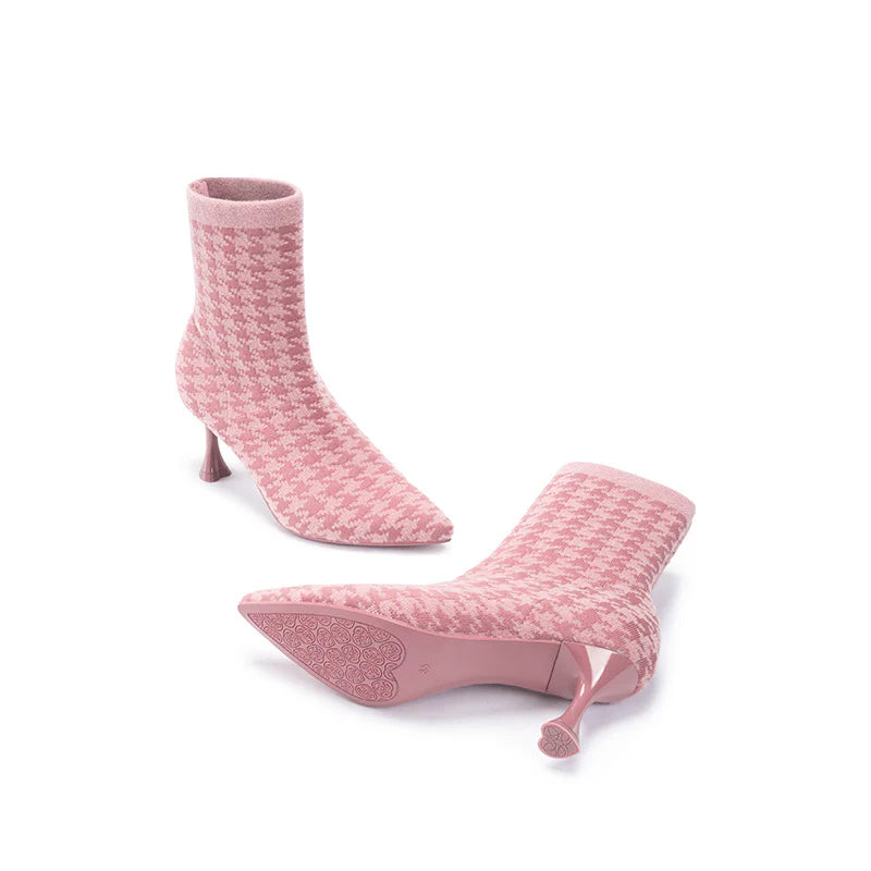Pointed Toe Stiletto Heel Stretch Ankle Boots - Pink