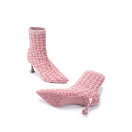 Pointed Toe Stiletto Heel Stretch Ankle Boots - Pink
