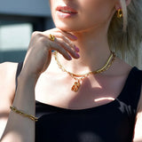 Bullion Gold Abstract Face Necklace in Gold